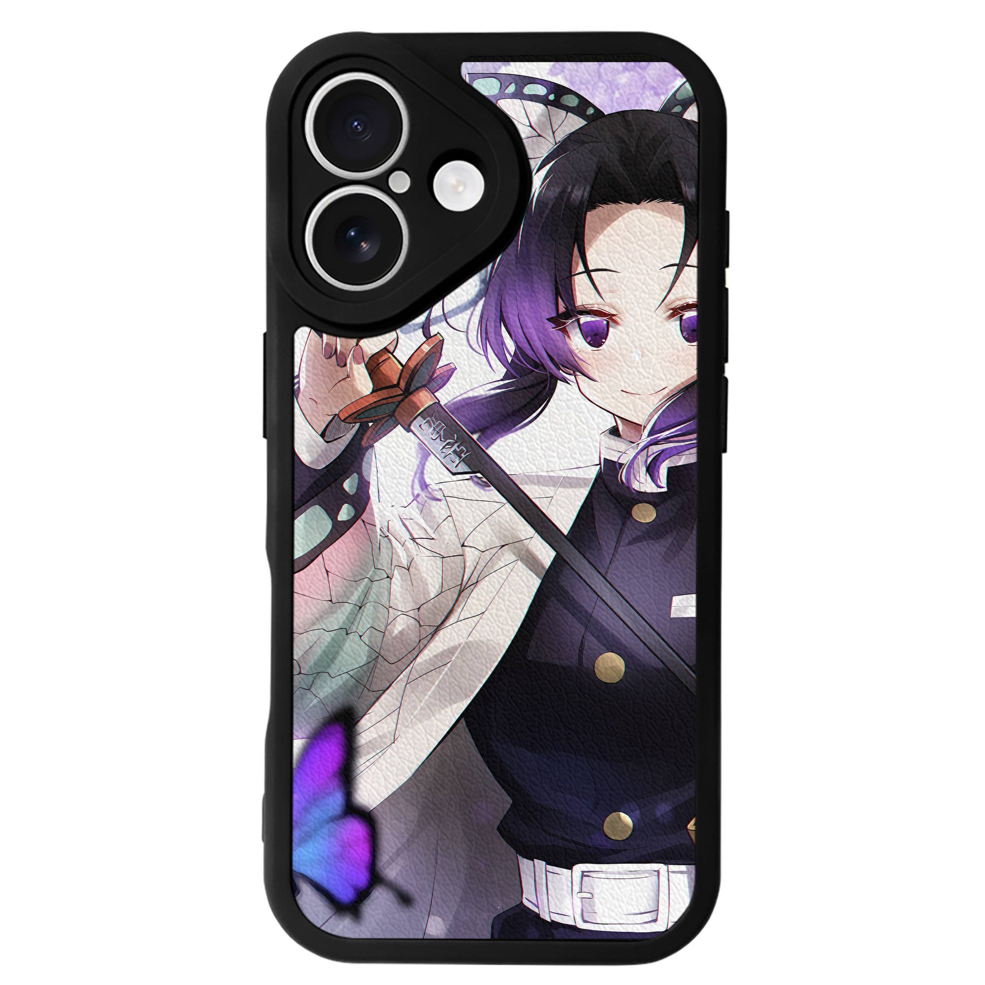（画像用） 鬼滅の刃（きめつのやいば）蟲柱-胡蝶 しのぶ／こちょう しのぶ Kochou Shinobu 【iPhone 16シリーズ対応】シリコンスマホケース（レザー調） 材質：シリコン